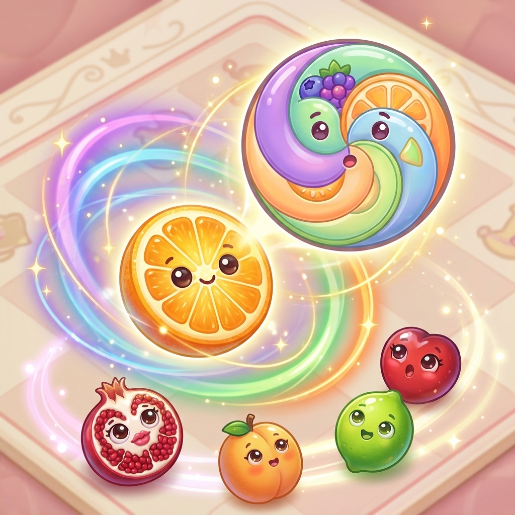 Magic Fruit illustration with glowing upgrade energy and premium pastel effects.